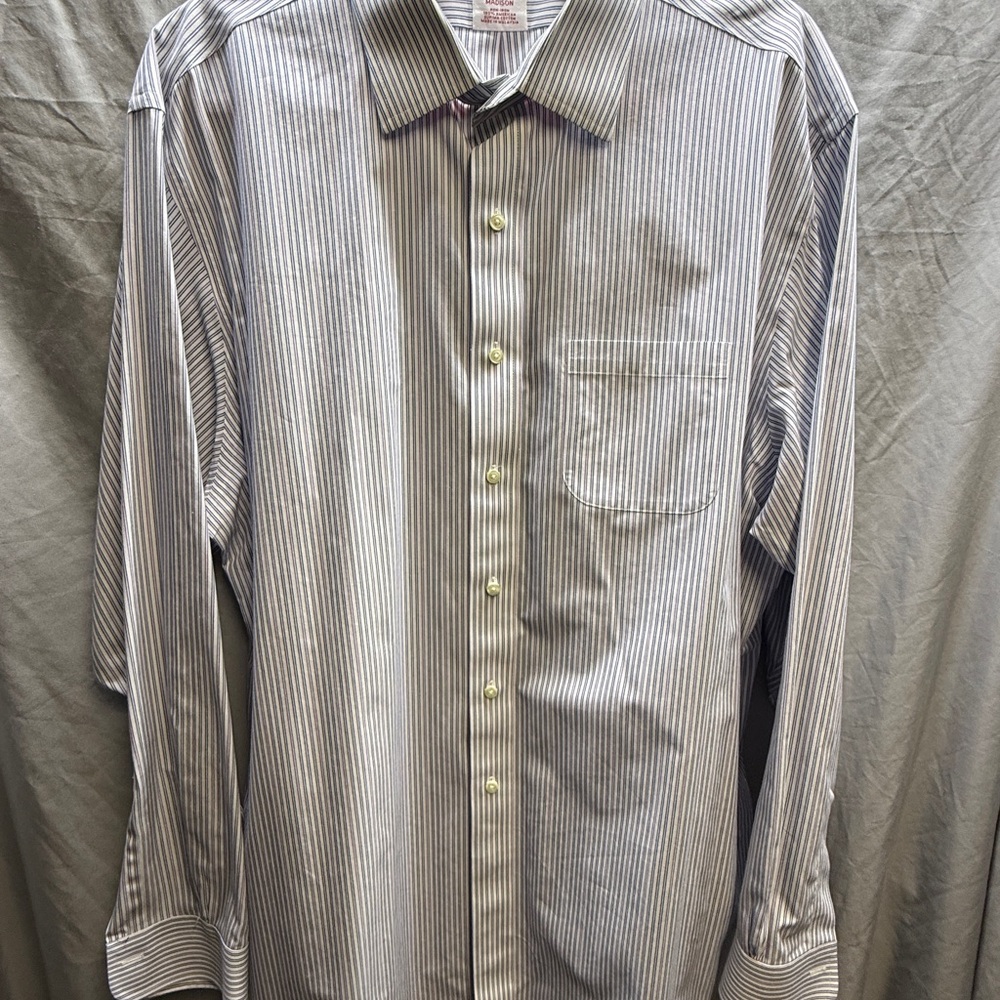 Brooks Brothers Madison White Purple and Blue Striped Dress Shirt